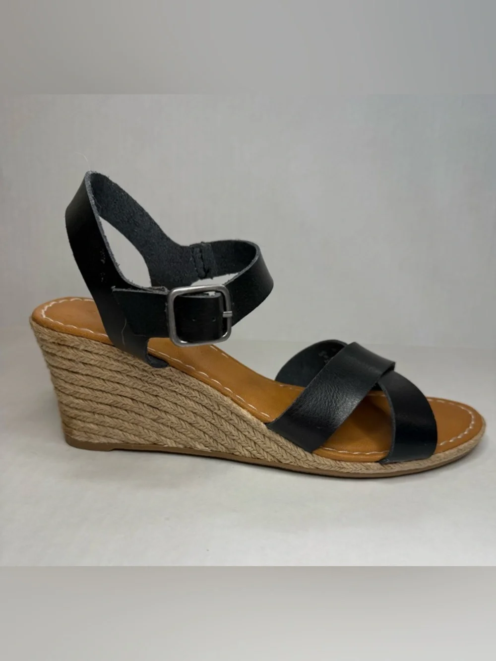 Ankle Strap Espadrille Wedge Sandals Black Tan Size 9 - Picture 5 of 14